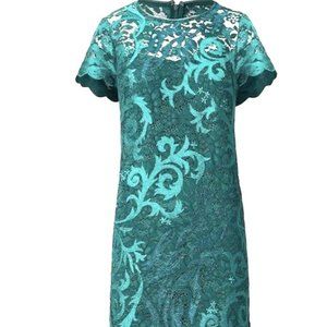 NWT Adrianna Papell Lace Jade Green A Line Shift Dress 8